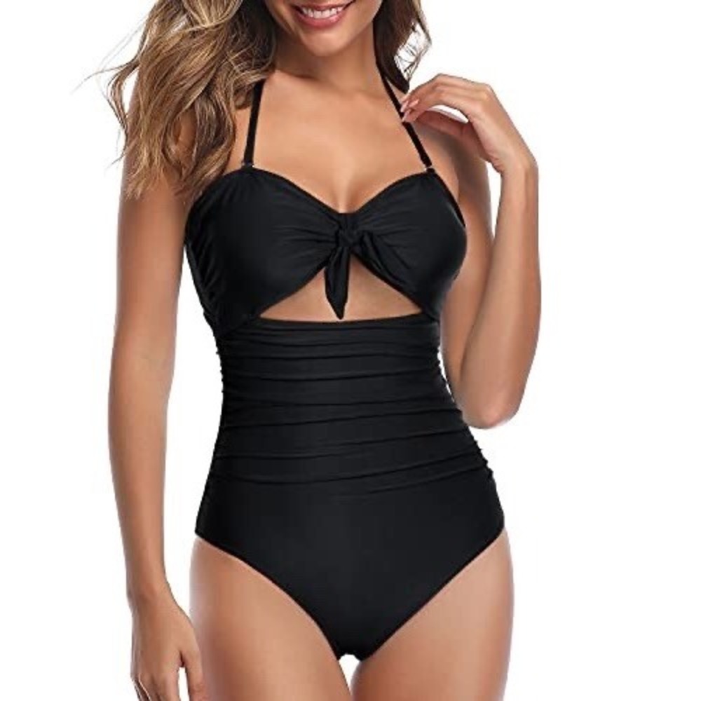 NWT Women's Tempt Me Tummy Control High‎ Waist 1 Piece Cutout Swimsuit Black 22W